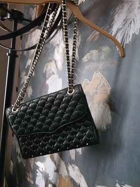 Rebecca Minkoff Deep Green Quilted Shoulder Bag with Gold Chain Straps